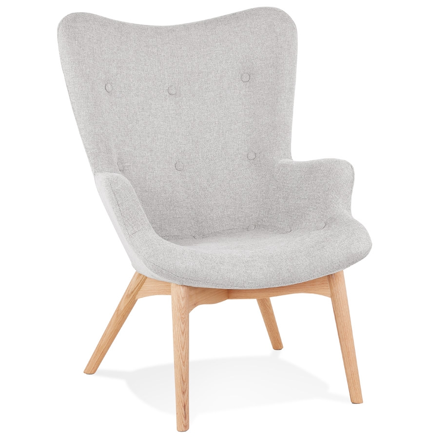 'ROBY' Designer Ohrensessel in grauem Stoff mit Holzbeinen | 67x65x93 cm