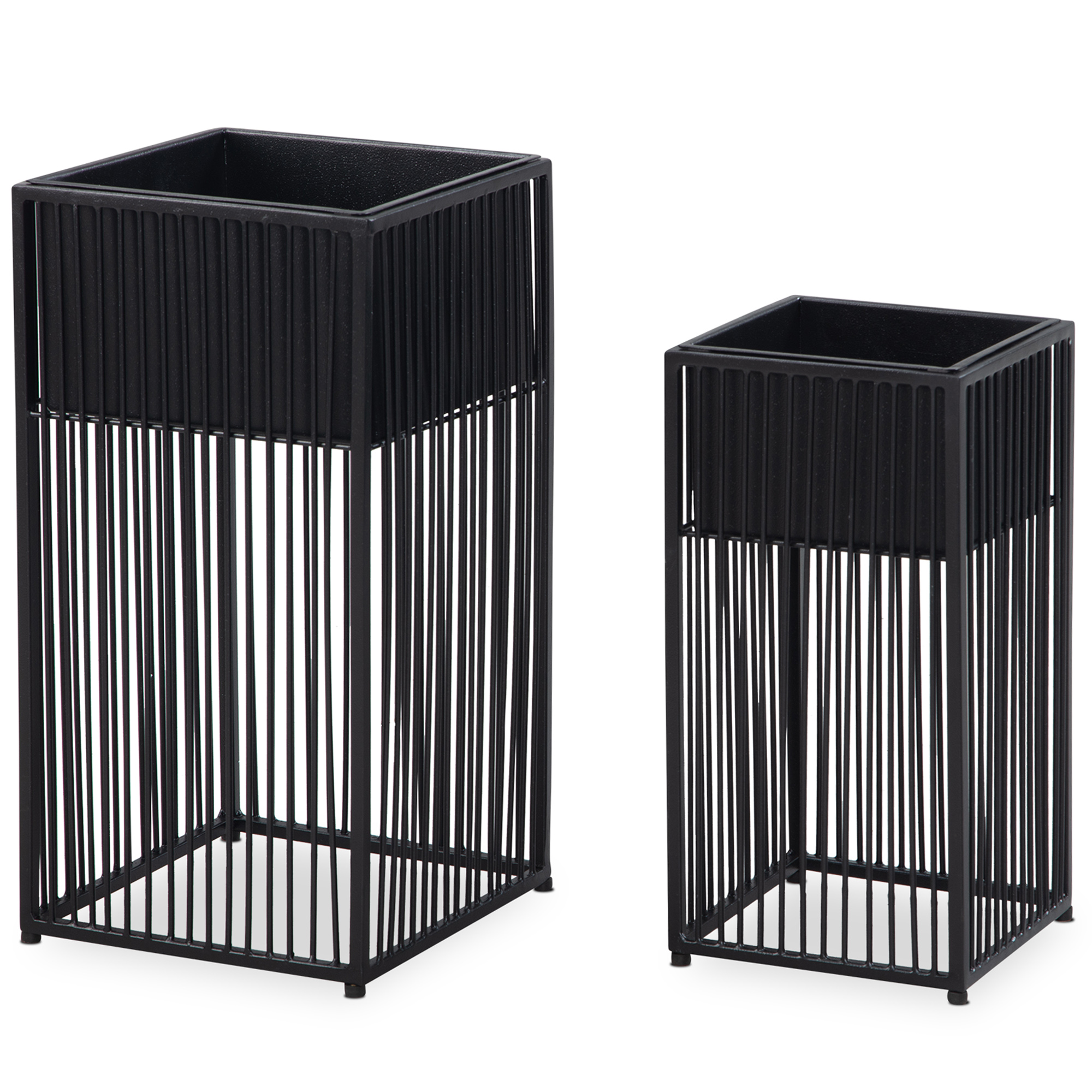 Blumentopf 2er Set Metall Schwarz mit Gestell | Quadrat Design | Groß 25x50x25 cm & Klein 20x40x20 cm