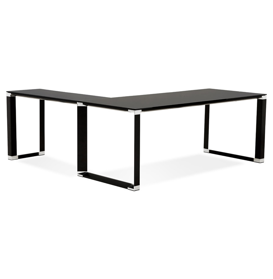'XLINE' Eck-Schreibtisch aus schwarzem Sicherheitsglas | 200x200 cm | Schwarz