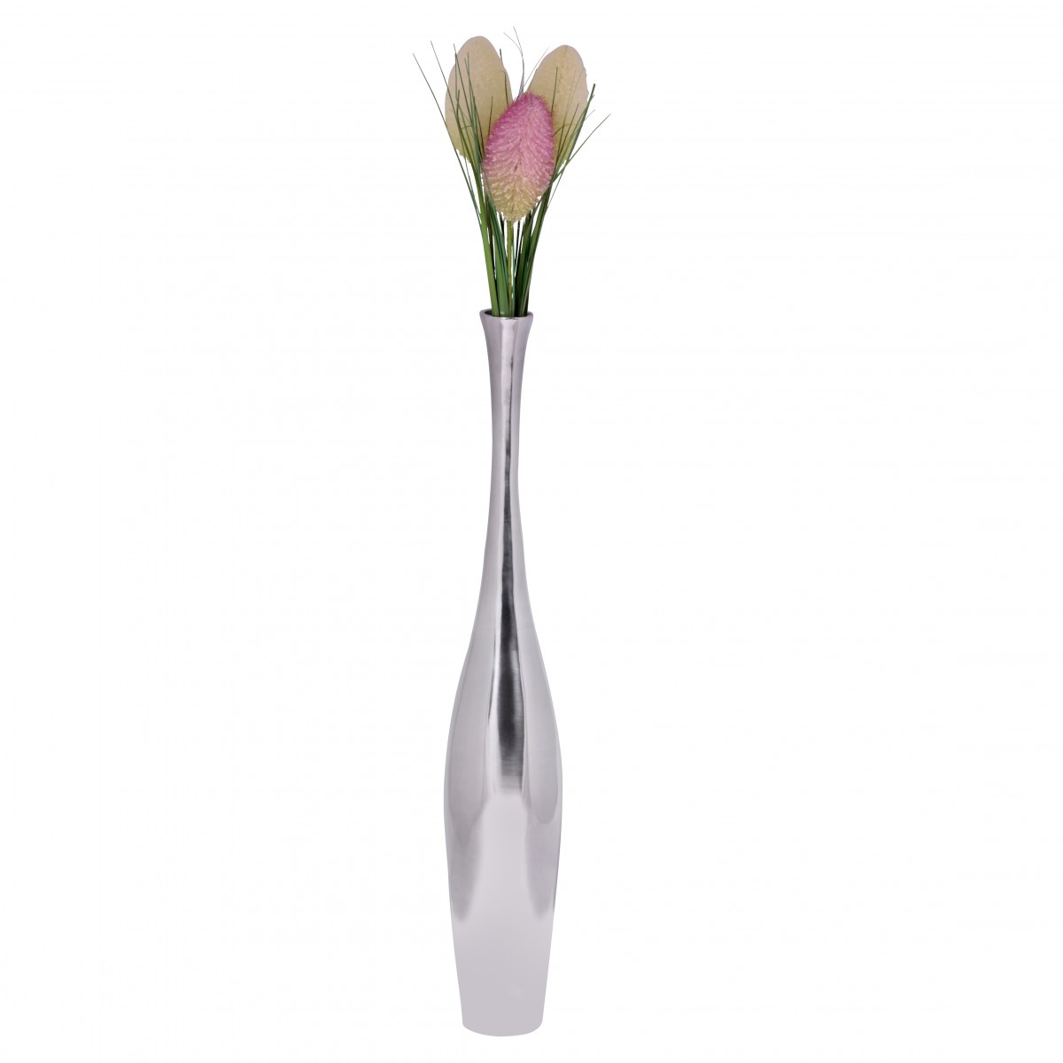 Deko Vase BOTTLE S | Modernes silbernes Aluminium | 75 cm