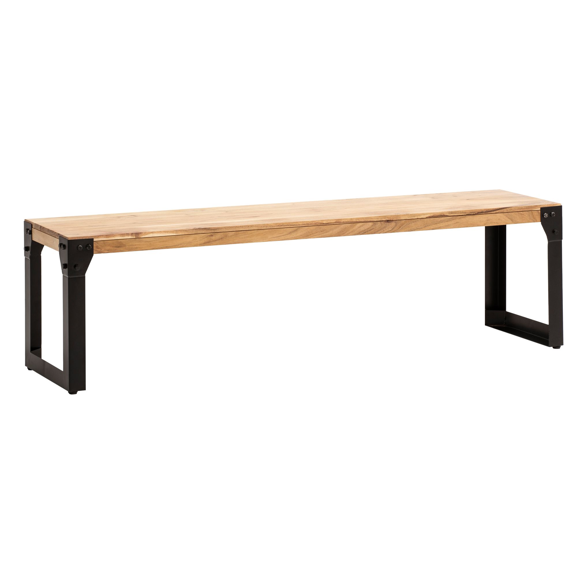 Esszimmerbank 120x40x45 cm Akazie Massivholz Hellgoldbraun | Schwarze Metallbeine | Industrial Sitzbank ohne Lehne