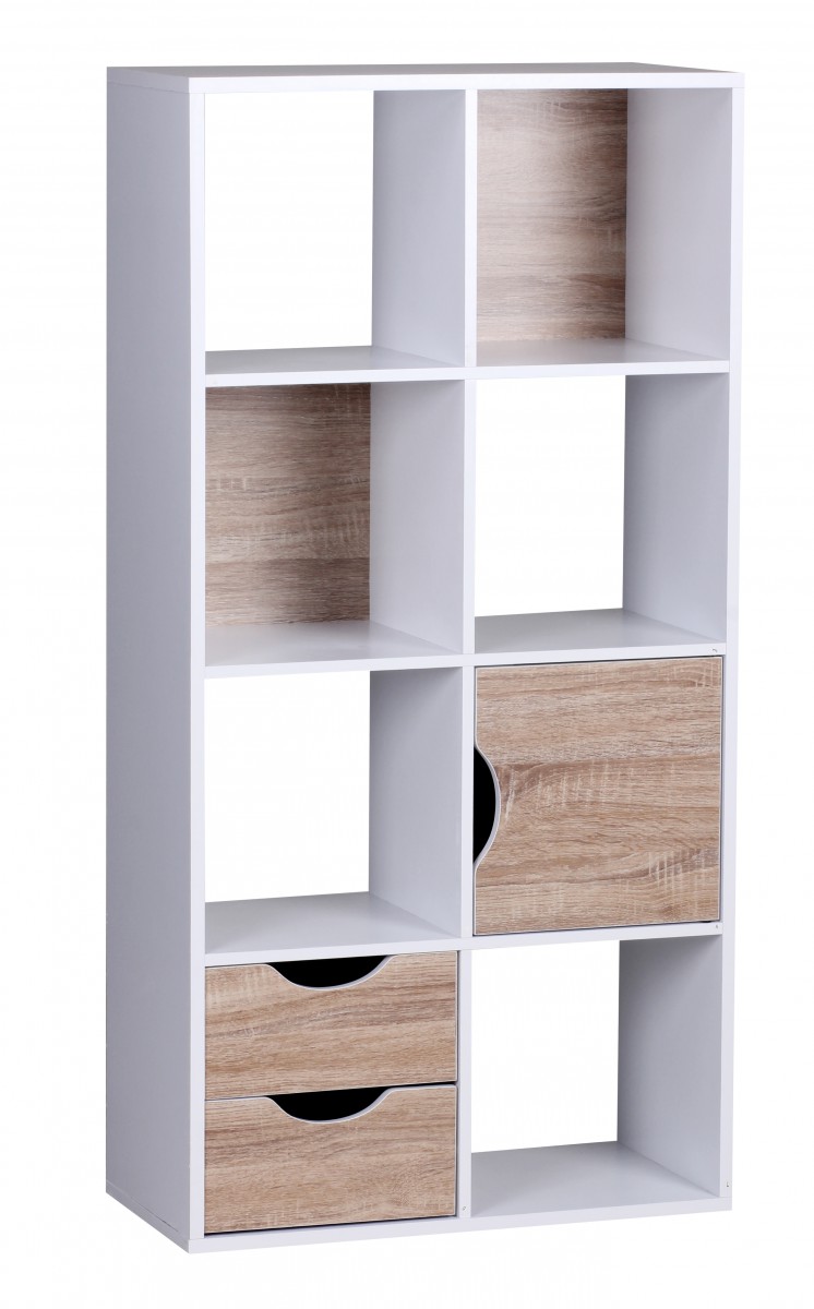 Bücherregal MASSA Weiß Sonoma 60 x 120 x 29 cm mit Schubladen und Tür