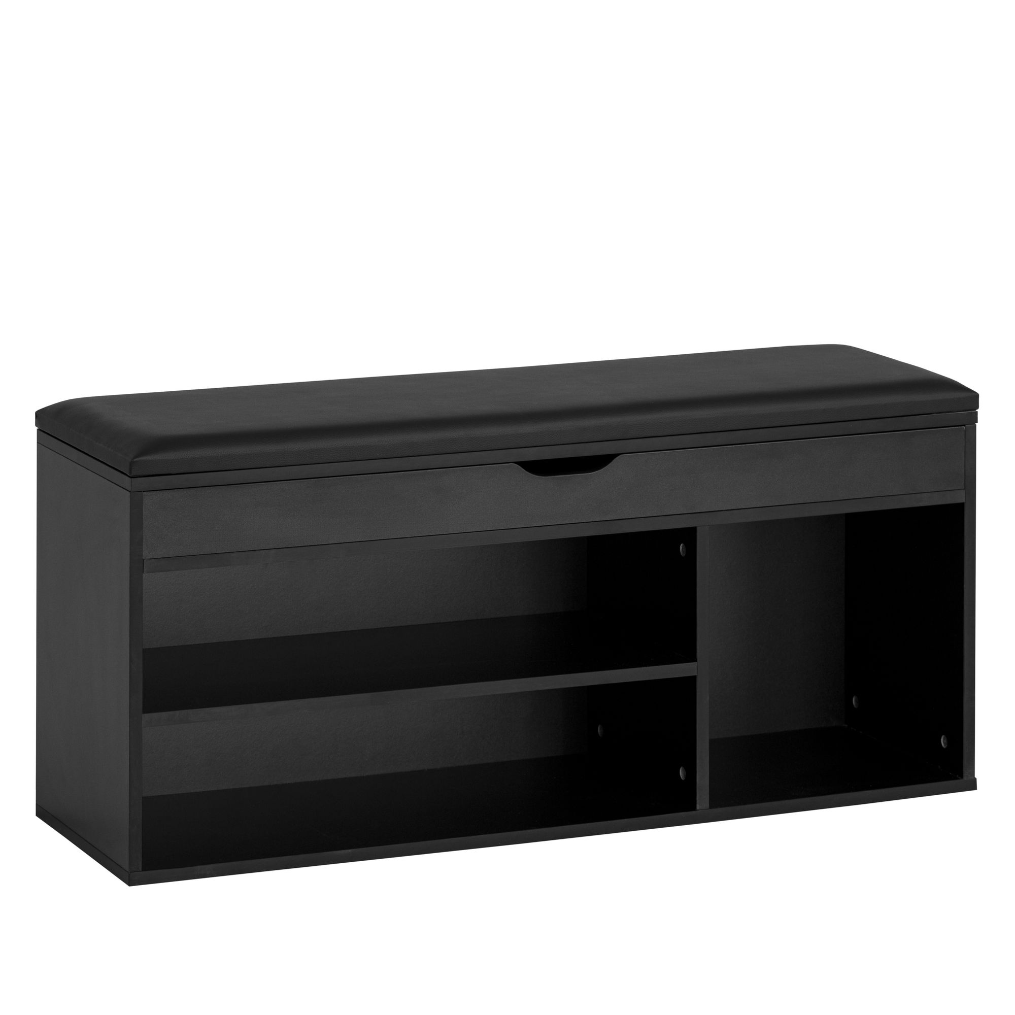 Schuhbank Schwarz Kunstleder 104x51x32 cm | Garderobenbank mit Stauraum und gepolsterter Sitzfläche