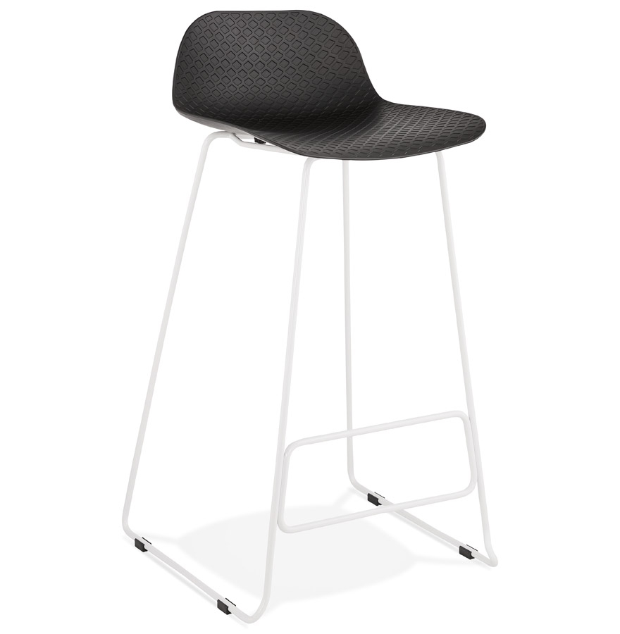 BABYLOS Design-Barhocker | Schwarzer Sitz | Weiße Metallbeine | 53x50,5x95 cm