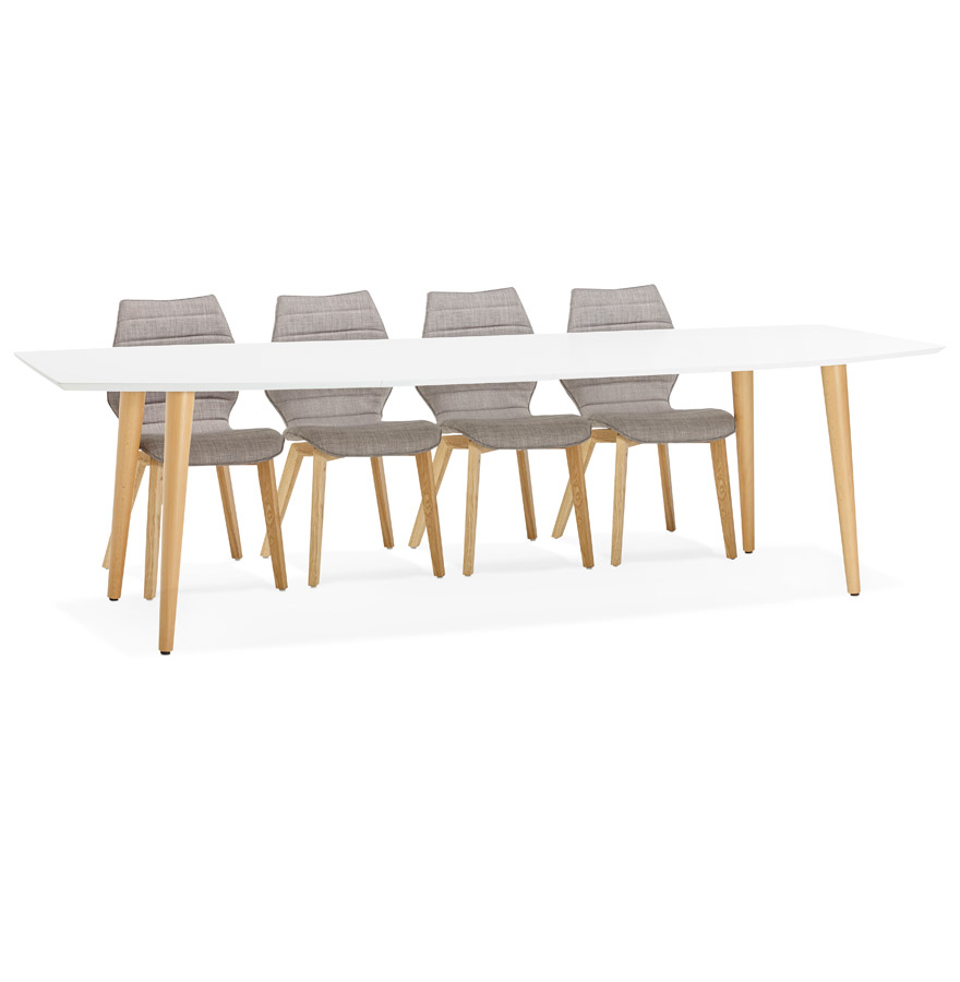 Ausziehbarer ESKIMO Tisch im skandinavischen Stil aus weiß lackiertem MDF-Holz | Beige und Weiß | 170-270x100 cm