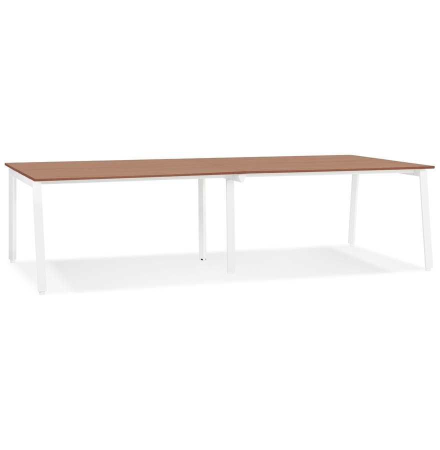 Amadeus Doppel-Schreibtisch | Nussbaum melaminbeschichtetes MDF-Holz und weißes Metall | 280x140x74,5 cm
