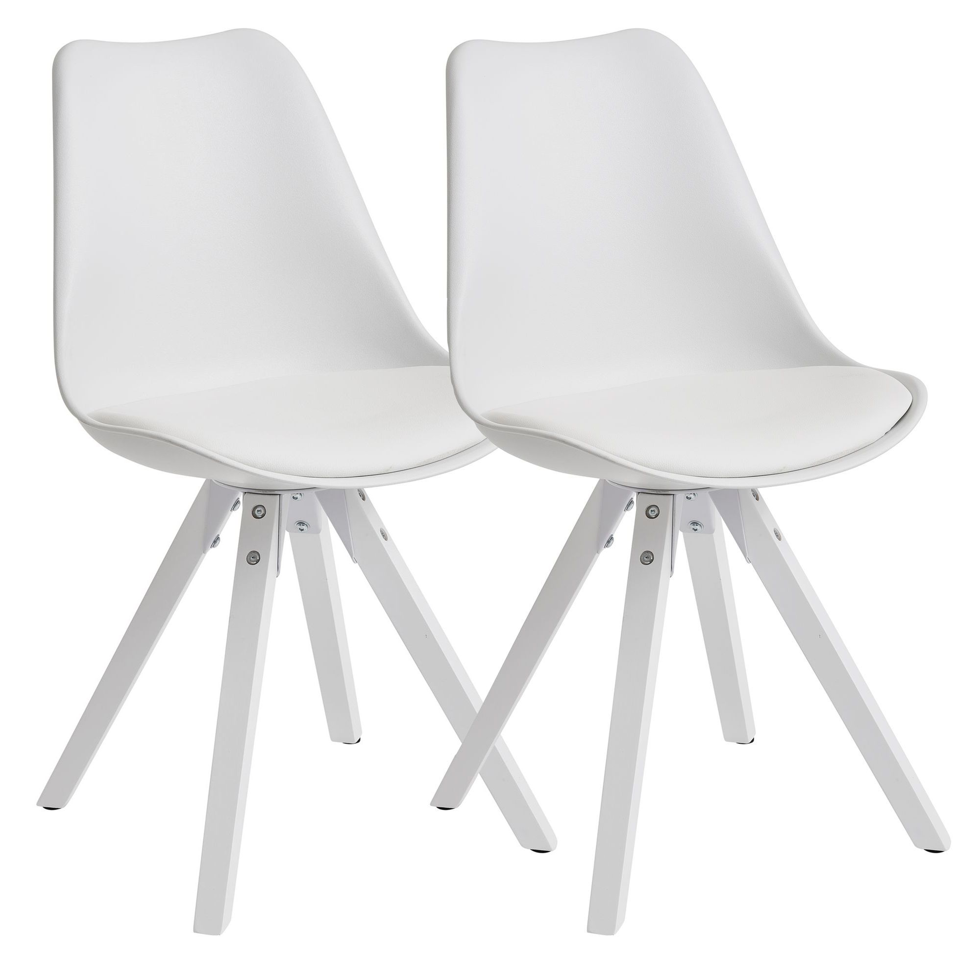 2er Set Retro Esszimmerstuhl Weiß | Kunstleder | 49x87x52 cm