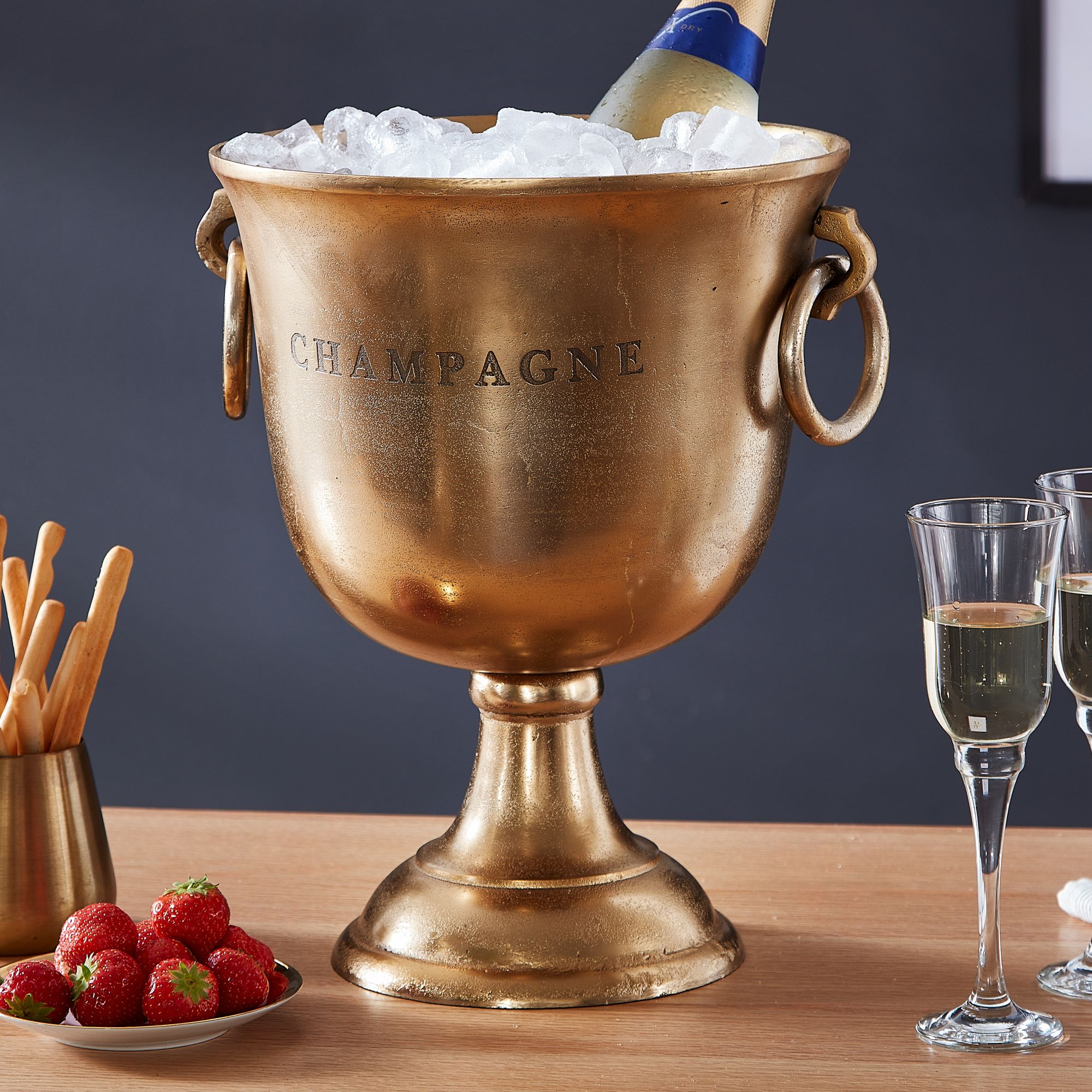Champagnerkühler Gold massiv Aluminium | 28,5x37,5x28,5 cm | Flaschenkühler im modernen Design