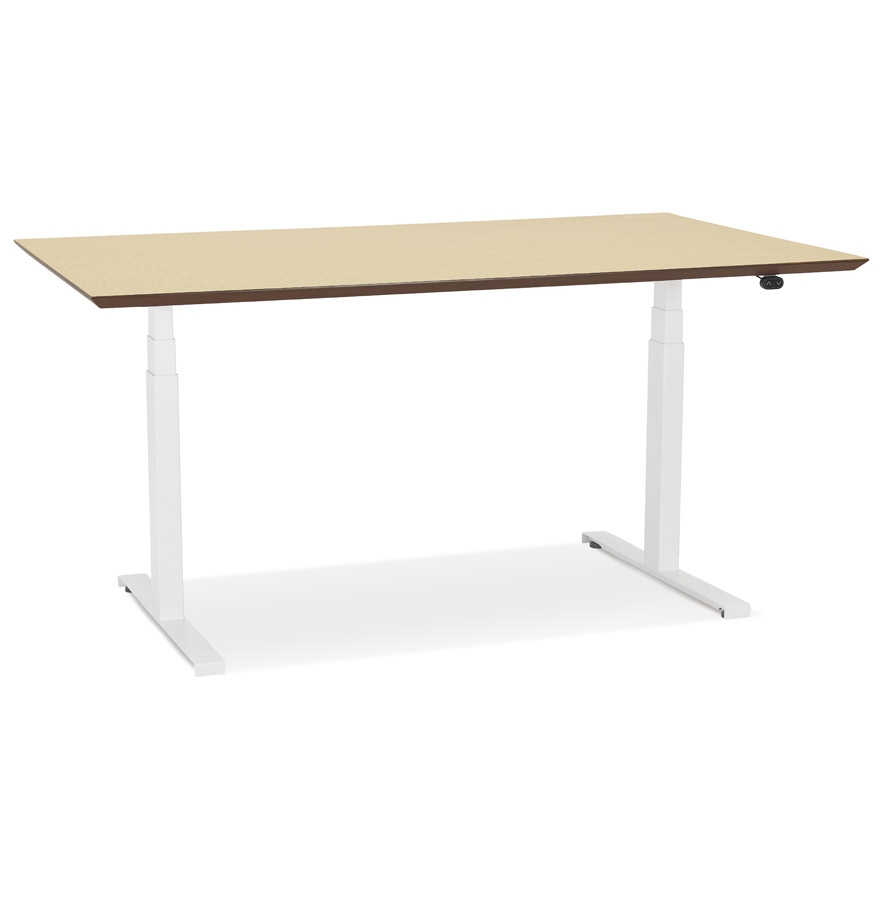 BIONIK Elektrischer Sitz-Steh-Schreibtisch | Natürliches Beige Holz & Weißes Metall | 150x70 cm