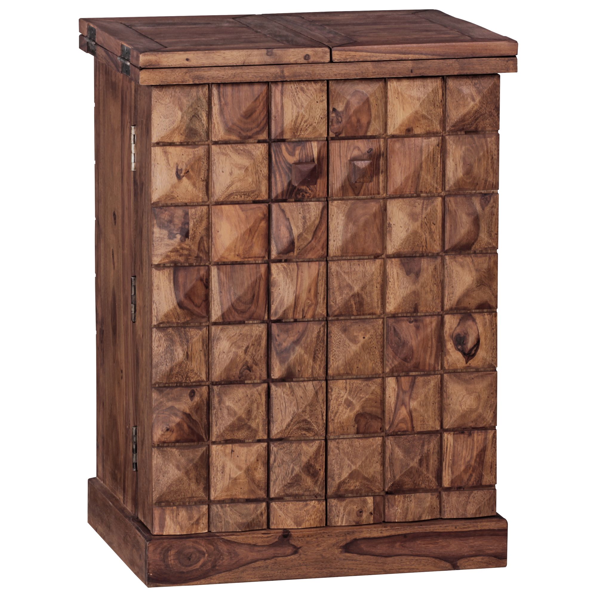 Hausbar Massivholz Sheesham | Naturbraun | 65 x 91 x 50 cm mit Türen und Schublade