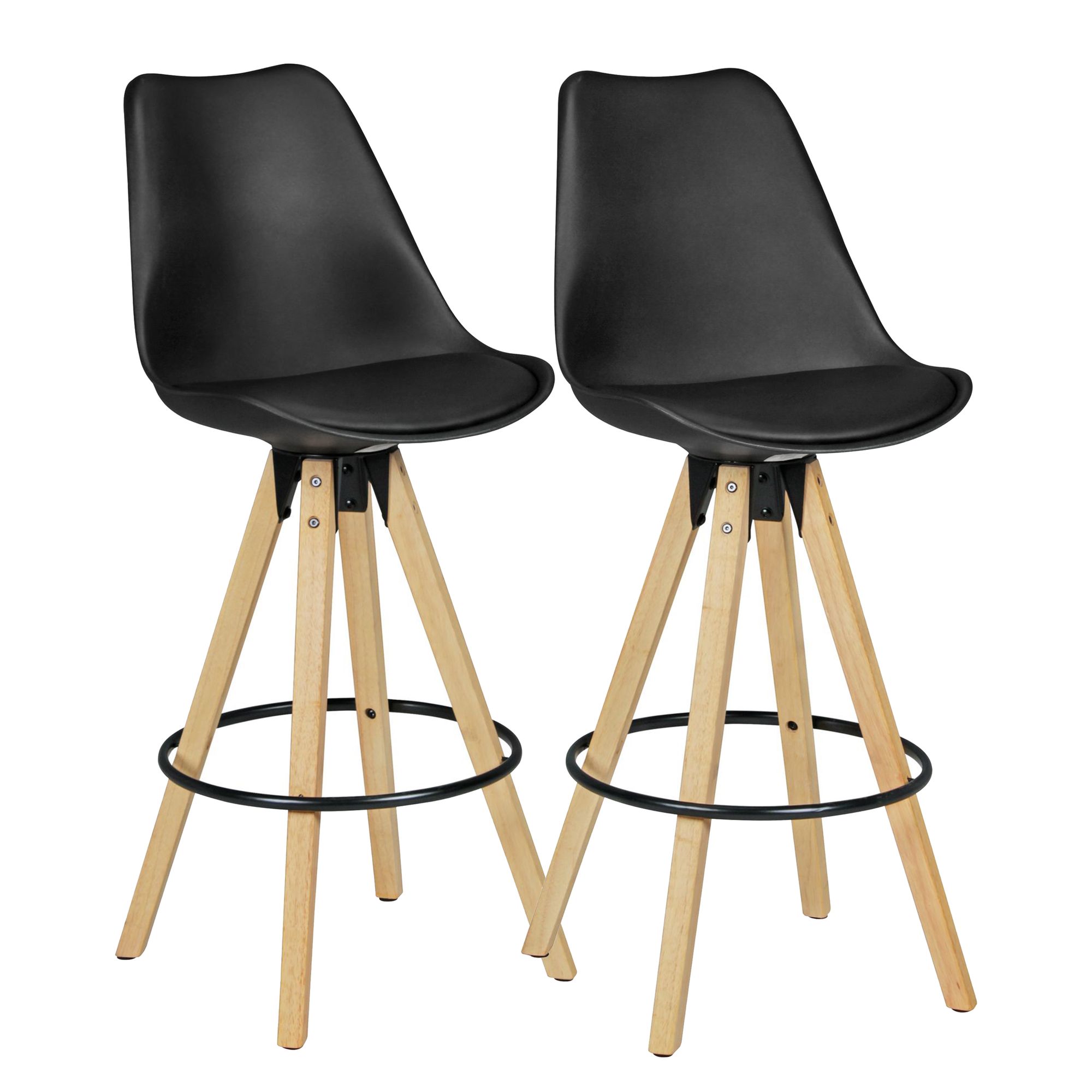 2er Set Barhocker LIMA Schwarz | Kunstleder & Holz | Sitzhöhe 77 cm