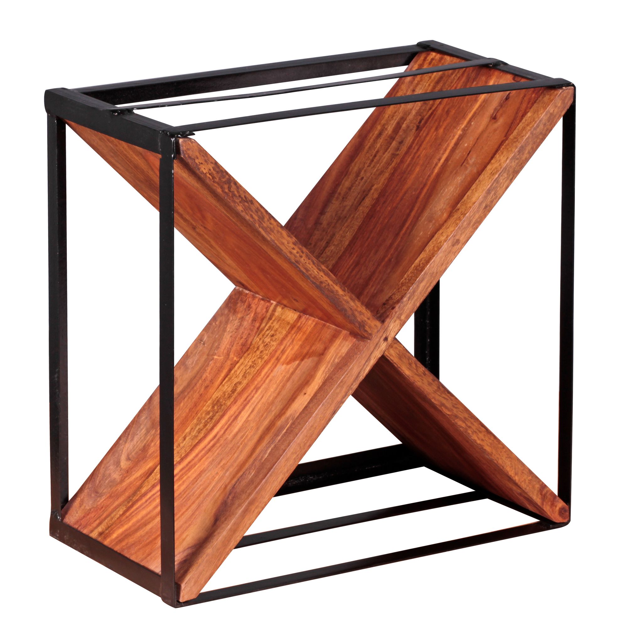 Weinregal Akola Massiv-Holz Sheesham 37x37x20 cm | Modernes X-Form Design