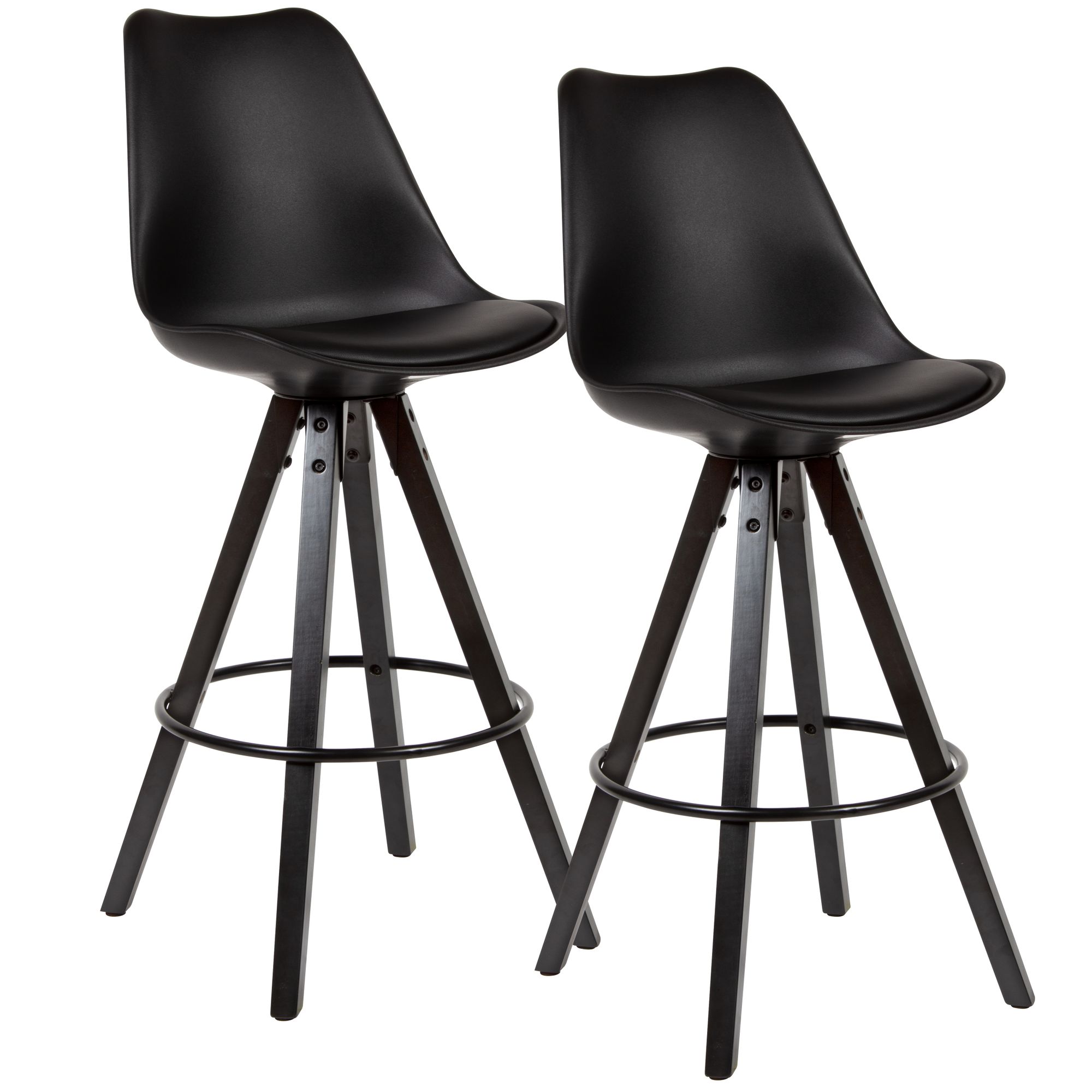 2er Set Barhocker Schwarz Kunstleder | Massivholz | Sitzhöhe 77 cm
