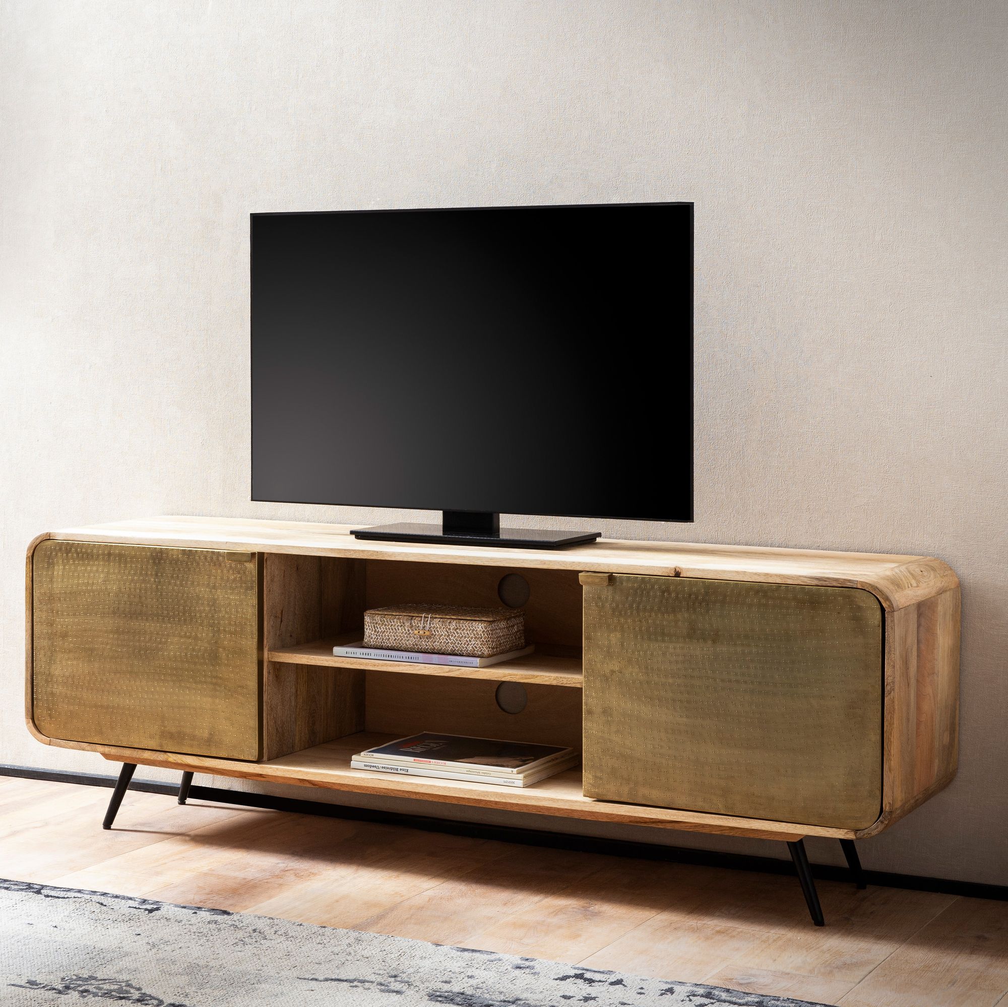 Lowboard Mango Massivholz | Braun, Gold & Schwarz | 160x55x41 cm